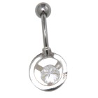 Belly button piercing with clear crystal, round border