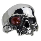 Heavy silver ring skull with red eye