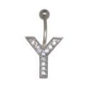 Belly button body jewelry piercing in ABC design with zirconia - letter Y,1.6x6mm / 1.6x8mm / 1.6x10mm / 1.6x12mm / 1.6x14mm