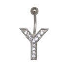 Belly button body jewelry piercing in ABC design with zirconia - letter Y,1.6x6mm / 1.6x8mm / 1.6x10mm / 1.6x12mm / 1.6x14mm