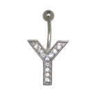 Belly button body jewelry piercing in ABC design with zirconia - letter Y,1.6x6mm / 1.6x8mm / 1.6x10mm / 1.6x12mm / 1.6x14mm