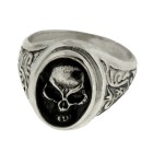 Heavy silver ring with skull motif made of oxidized 925 sterling silver