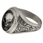 Heavy silver ring with skull motif made of oxidized 925 sterling silver