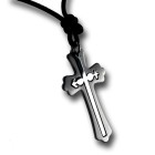 Leather chain with 2-piece cross pendant