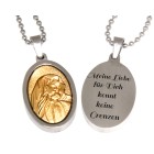 Pendant made of stainless steel with a religious motif - Mother of God with Jesus child - and individual engraving
