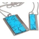Couple pendant set made of stainless steel with turquoise inlay and engraving of your choice on the back