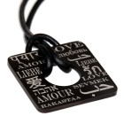 Necklace pendant square made of stainless steel PVD black coated with engraving LOVE INTERNATIONAL, cut-out in the middle