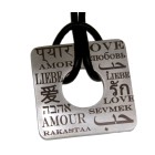 Necklace pendant square made of stainless steel with engraving LOVE INTERNATIONAL