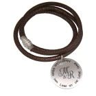 Genuine leather bracelet made of nappa leather, bronze-colored, with a round silver pendant, double-wrapped 17cm / 18cm / 19cm 