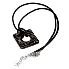 Necklace pendant square made of stainless steel PVD black coated with engraving LOVE INTERNATIONAL, cut-out in the middle