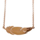 Filigree chain with fine feather pendant, stainless steel rose gold