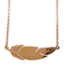 Filigree chain with fine feather pendant, stainless steel rose gold