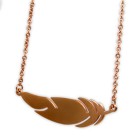 Filigree chain with fine feather pendant, stainless steel rose gold
