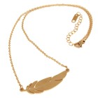 Filigree chain with fine feather pendant, stainless steel gold-colored coated