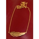 Filigree chain with fine feather pendant, stainless steel gold-colored coated