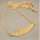Filigree chain with fine feather pendant, stainless steel gold-colored coated