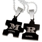 Puzzle heart motif partner pendant  black with an individual engraving on the back