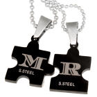 Puzzle heart motif partner pendant  black with an individual engraving on the back