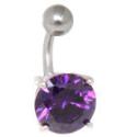 Belly button piercing with large purple zirconia navel plug, surgical steel