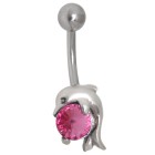 Piercing curved navel dolphin cuddles with Swarovski crystal