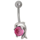 Piercing gebogen Bauchnabel Delphin mit Swarovski Kristall