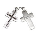 Stainless steel cross pendant with black crystals and your desired engraving - IMPRESSIVE