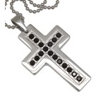 Stainless steel cross pendant with black crystals and your desired engraving - IMPRESSIVE