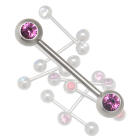 316L surgical steel barbell with 2 front facing crystals of different lengths