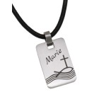 Rectangular stainless steel pendant with Christian motif and desired name - size is suitable for communion children