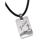 Rectangular stainless steel pendant with Christian motif and desired name - size is suitable for communion children