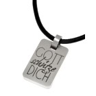 Rectangular stainless steel pendant with Christian motif and desired name - size is suitable for communion children