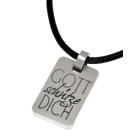 Rectangular stainless steel pendant with Christian motif and desired name - size is suitable for communion children