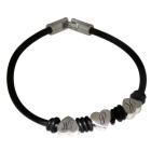 Black rubber bracelet with three heart-shaped steel links and initials 17cm / 18cm / 19cm / 20cm / 21cm / 22cm / 23cm