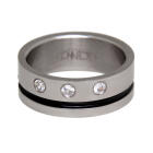 High-gloss stainless steel ring with crystals and black accent