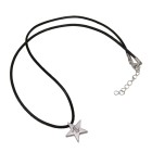 Stainless steel pendant asterisk with engraving and leather chain