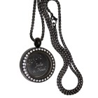 Round medallion pendant SMALL made of stainless steel PVD coated black polished with crystals and individual engraving