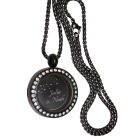 Round medallion pendant SMALL made of stainless steel PVD coated black polished with crystals and individual engraving