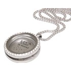 Round locket pendant LARGE made of polished stainless steel with crystals and individual engraving