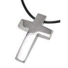 Stainless steel pendant cross, large and wonderfully brushed incl. leather chain 46cm / 54cm