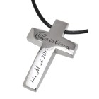 Stainless steel pendant cross large and wonderful, brushed with individual engraving on the back 46cm / 54cm
