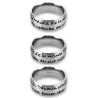 Stainless steel ring, curved and frosted, 9mm wide with a poem engraved on the outside
