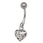 Belly button piercing 1.6x10mm with design, cage heart pendant