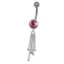 Navel piercing with 925 silver chain design and an iridescent crystal