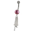 Navel piercing with 925 silver chain design and an iridescent crystal