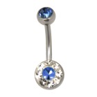 Belly button piercing in 316L steel with crystals - flower shape - in epoxy mass, double jeweled