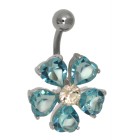 Navel piercing with 1.6x10mm 316L steel banana and flower design with crystals - totally gorgeous!