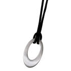 Oval polished stainless steel pendant, 29x17mm, with ribbon