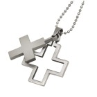 Two-piece cross pendant made of stainless steel with a ball chain