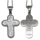 Cross pendant made of stainless steel with crystal stones and your desired engraving
