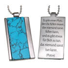 Chain pendant wide made of stainless steel with a turquoise insert and engraving of your choice on the back